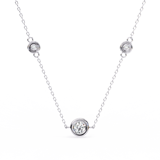 Round Bezel Set Pendant Necklace White Gold