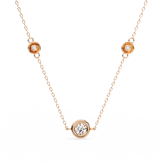 Round Bezel Set Pendant Necklace Rose Gold