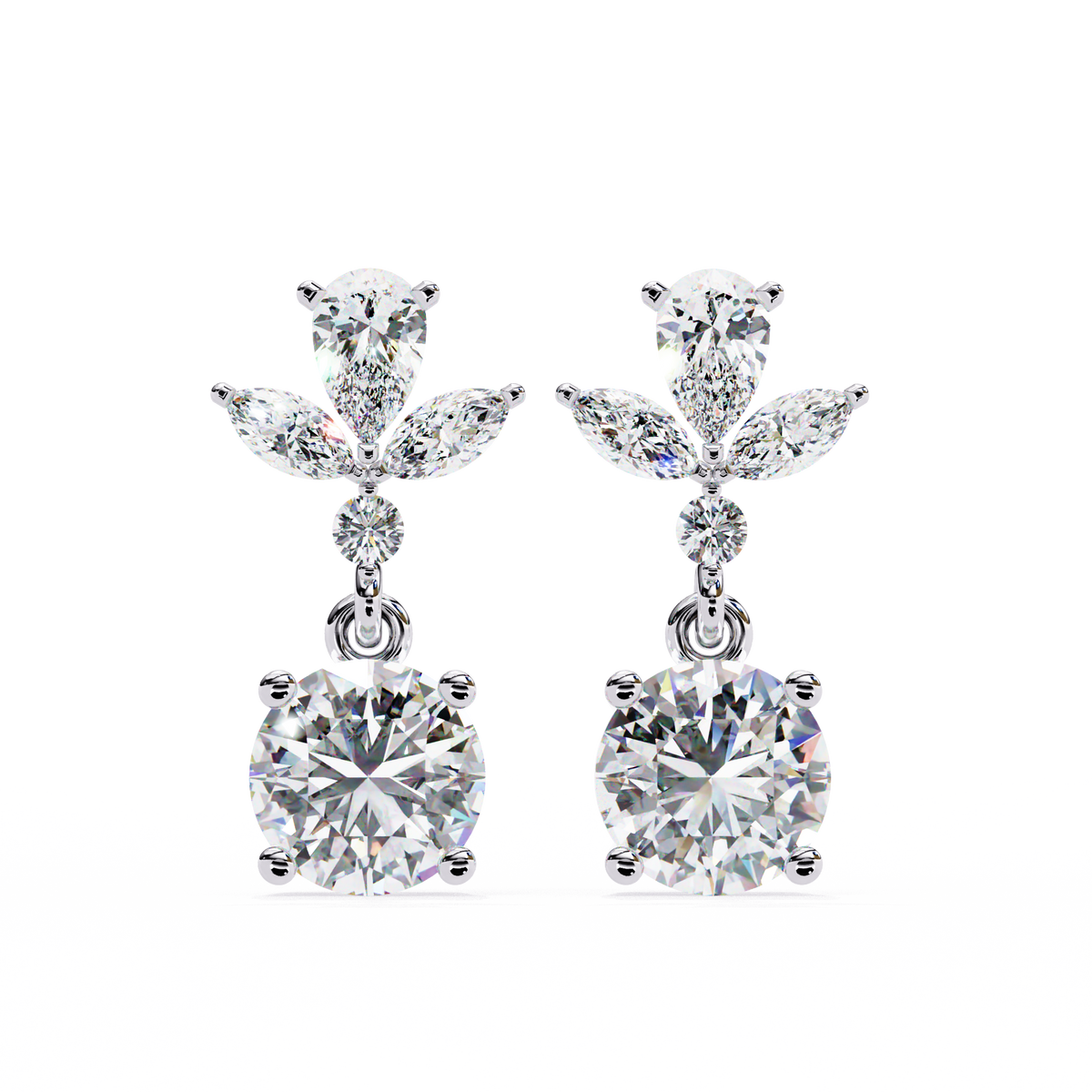 Floral Cluster Diamond Drop Earrings