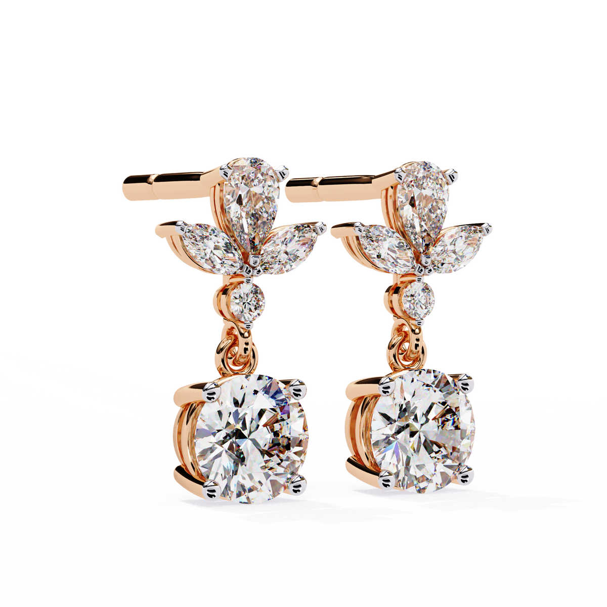 Marqise and Pear Premium White Diamond Erraring Rose Gold