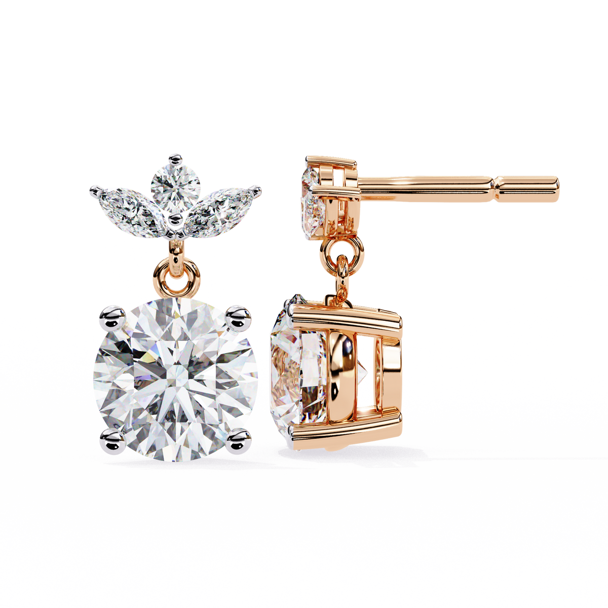 Marquise 14k Gold Diamond Earring Rose Gold