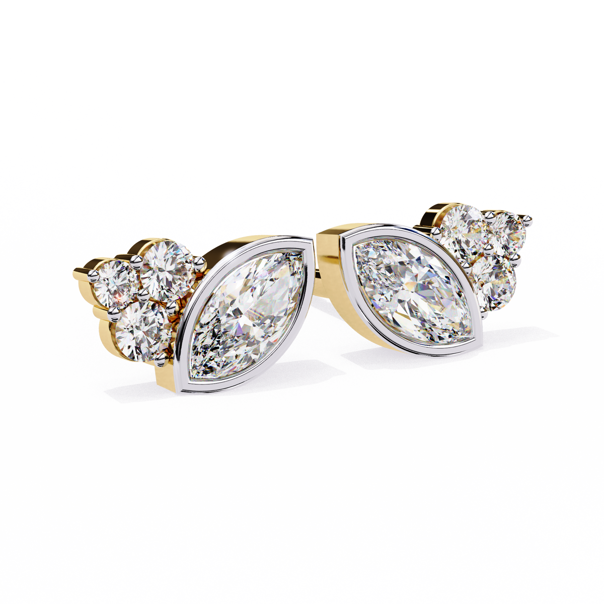 Round Premium White Diamond Earring Yellow Gold
