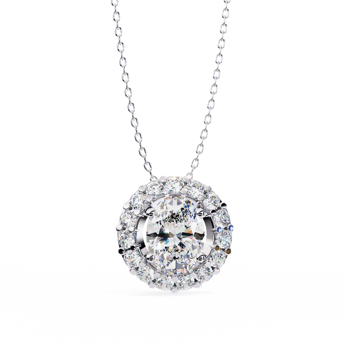 Oval JHalo Pendant White Gold