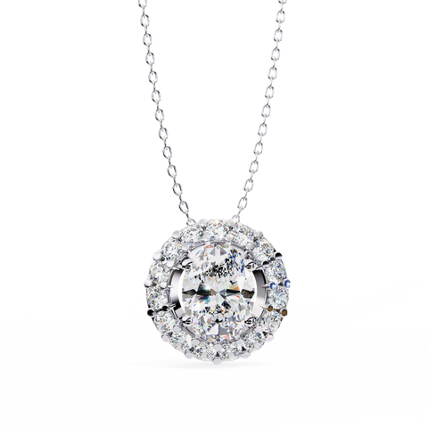 Oval JHalo Pendant White Gold