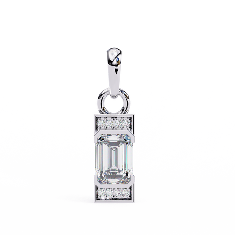 Emerald Bar Solitaire Pendant White Gold