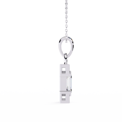 Emerald Bar Solitaire Pendant White Gold