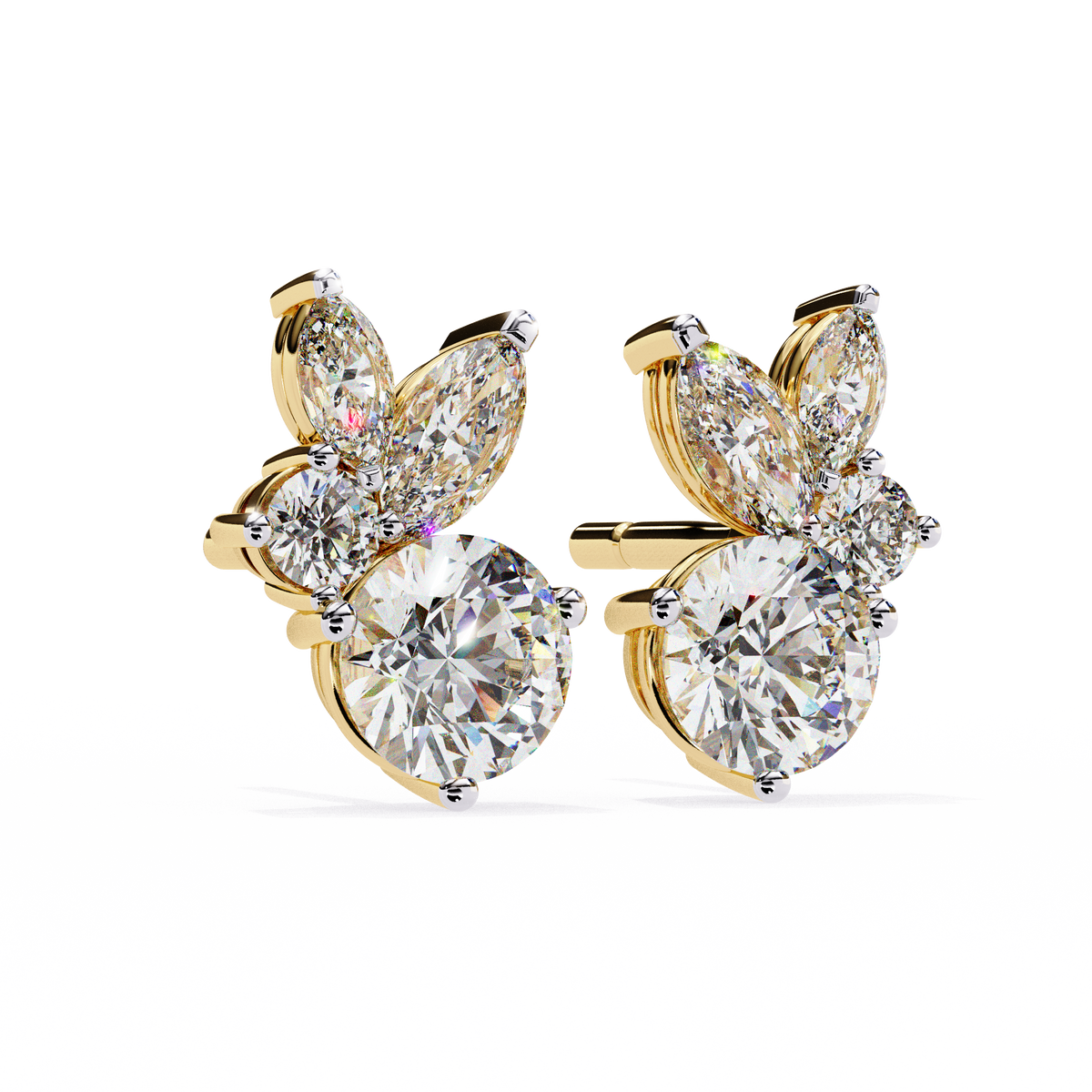 Premium shape White Diamond Earring Yellow Gold