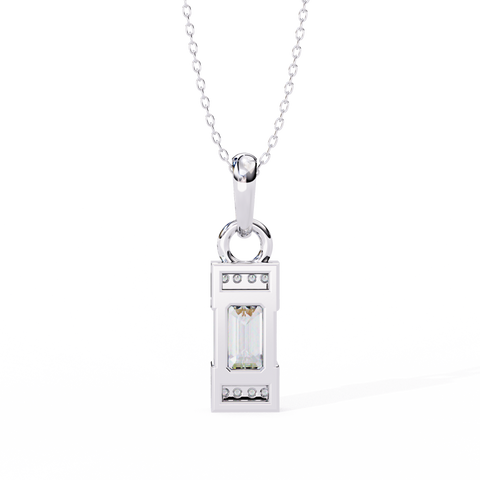 Emerald Bar Solitaire Pendant White Gold
