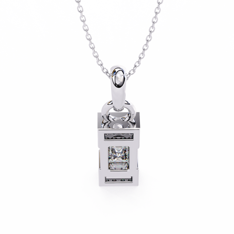 Emerald Bar Solitaire Pendant White Gold
