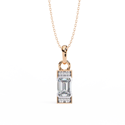 Emerald Bar Solitaire Pendant Rose Gold