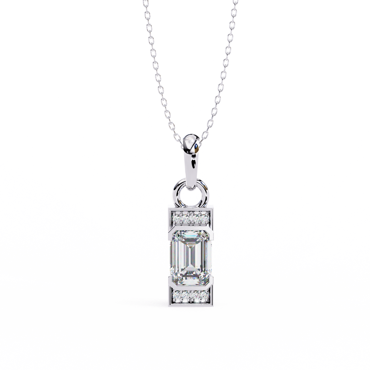 Emerald Bar Solitaire Pendant White Gold