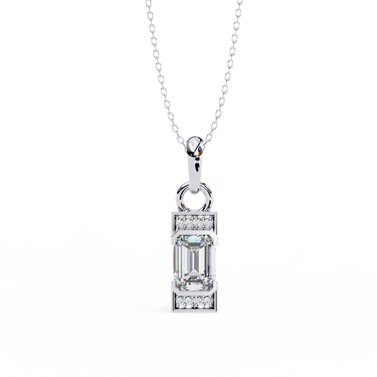Emerald Bar Solitaire Pendant White Gold