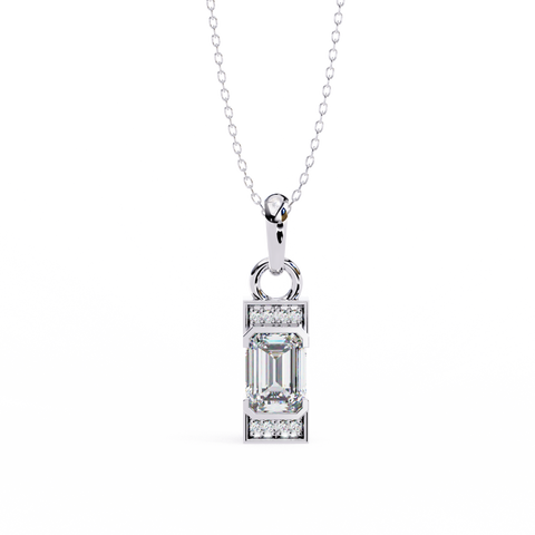 Emerald Bar Solitaire Pendant White Gold