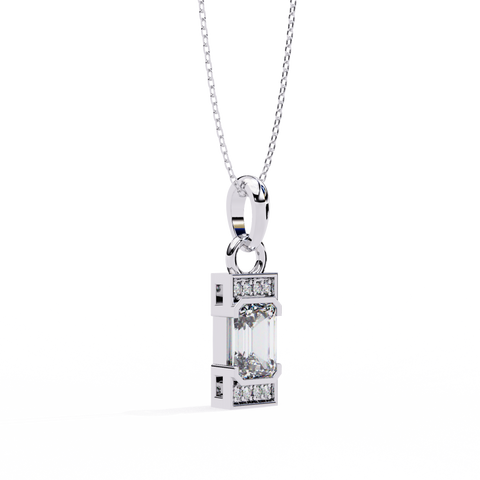 Emerald Bar Solitaire Pendant White Gold