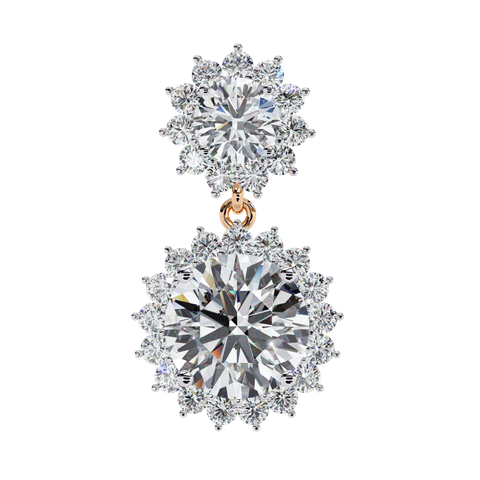 Smowflake Round White Diamond Earring Rose Gold