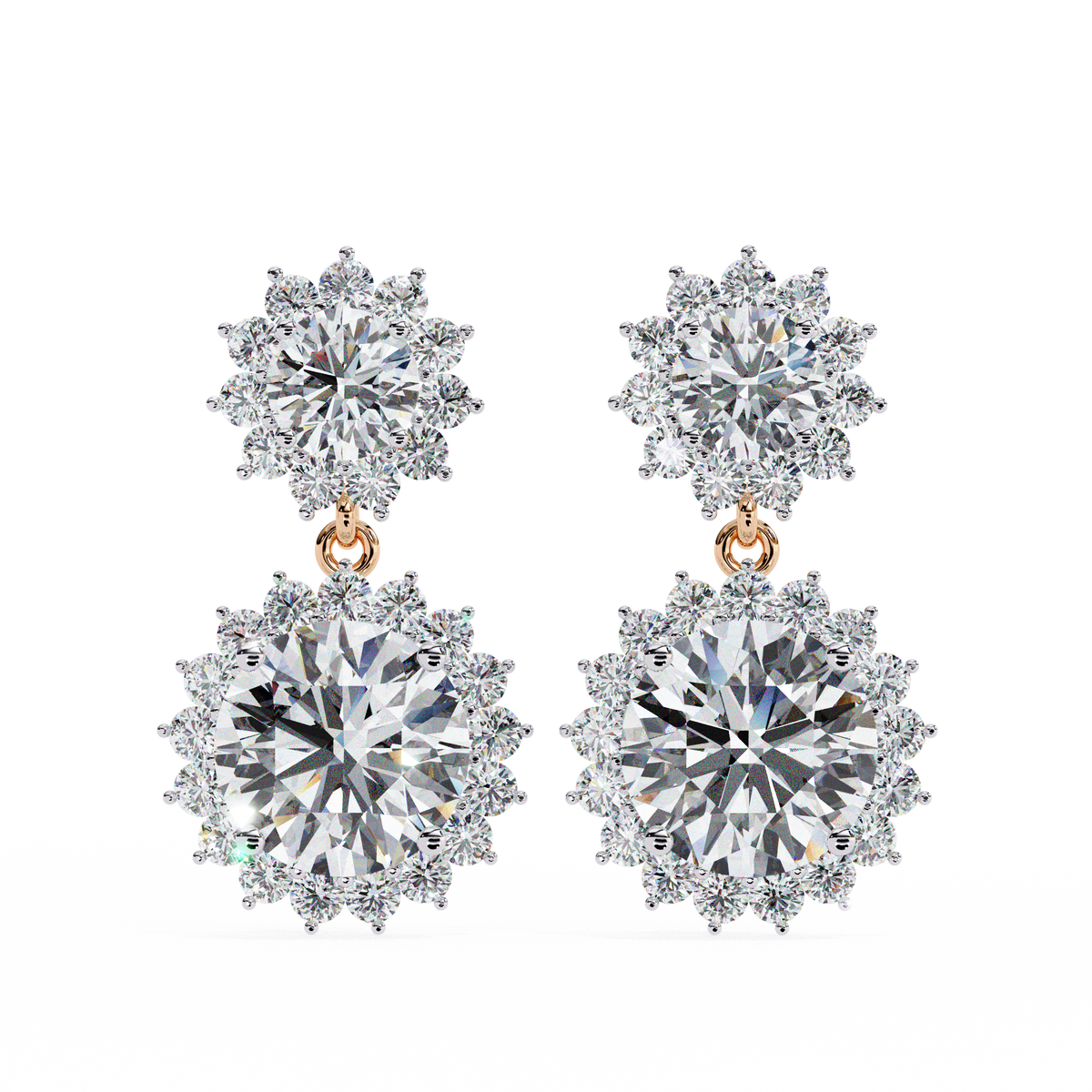 Smowflake Round White Diamond Earring Rose Gold