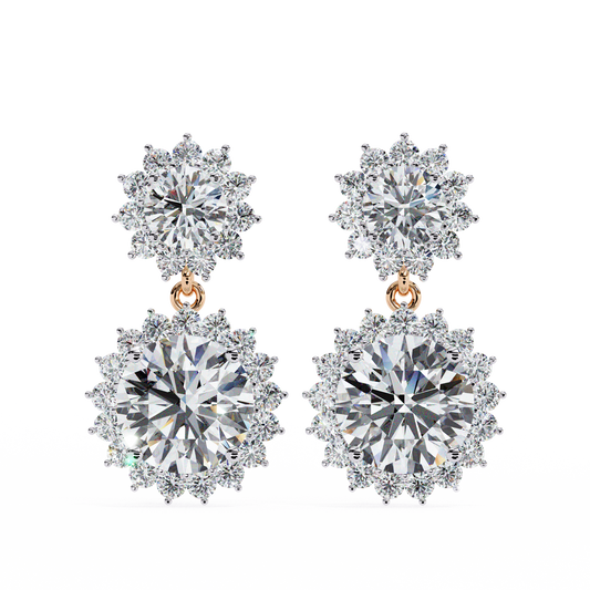 Smowflake Round White Diamond Earring Rose Gold