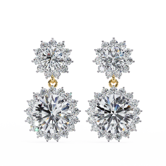 Smowflake Round White Diamond Earring Yellow Gold