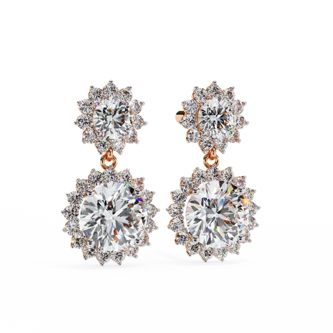 Smowflake Round White Diamond Earring Rose Gold