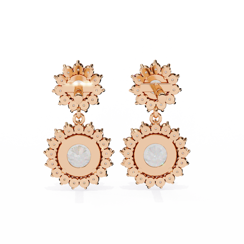 Smowflake Round White Diamond Earring Rose Gold