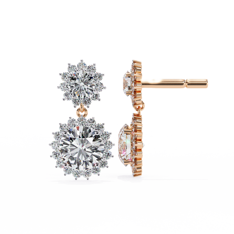 Smowflake Round White Diamond Earring Rose Gold