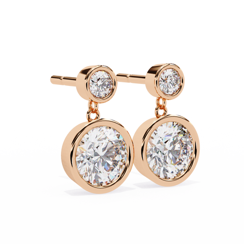 Bezel Round Lab Grown Diamond Earring Rose Gold