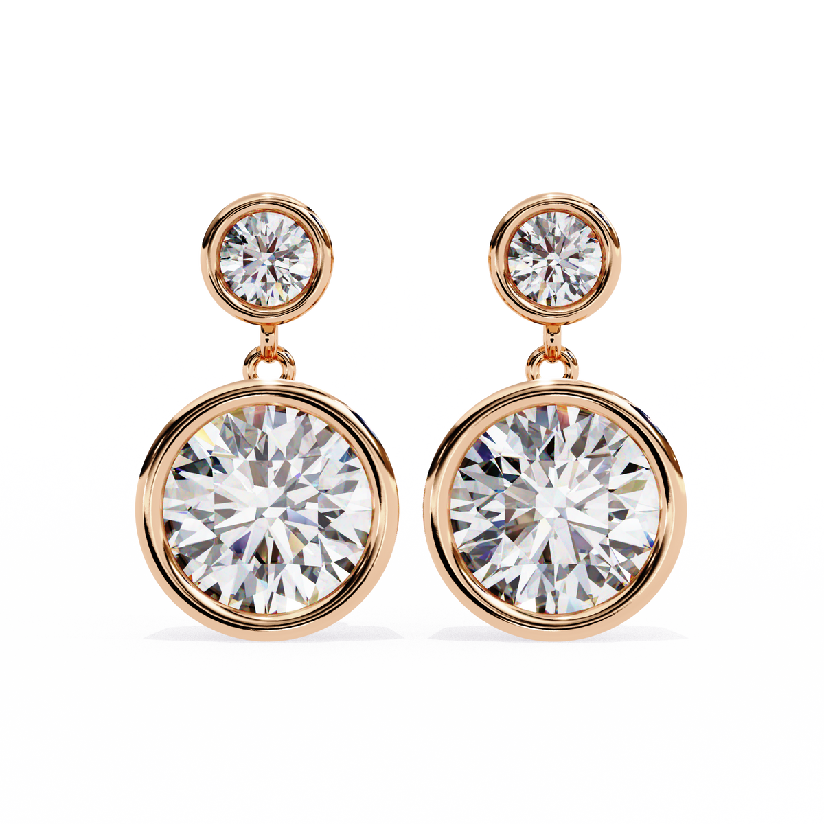 Bezel Round Lab Grown Diamond Earring Rose Gold