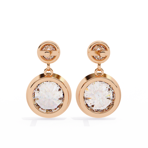 Bezel Round Lab Grown Diamond Earring Rose Gold