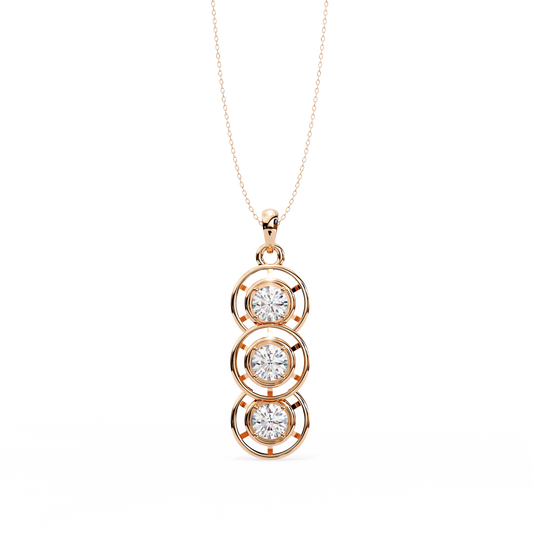 Three Stone Round Cut Diamond Pendant Rose Gold