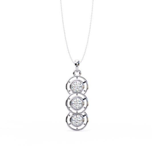 Three Stone Round Cut Diamond Pendant White Gold