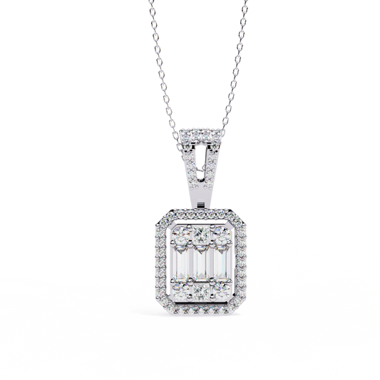 Diamond Square Princess Cut Gold Pendant White Gold