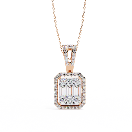 Diamond Square Princess Cut Gold Pendant Rose Gold