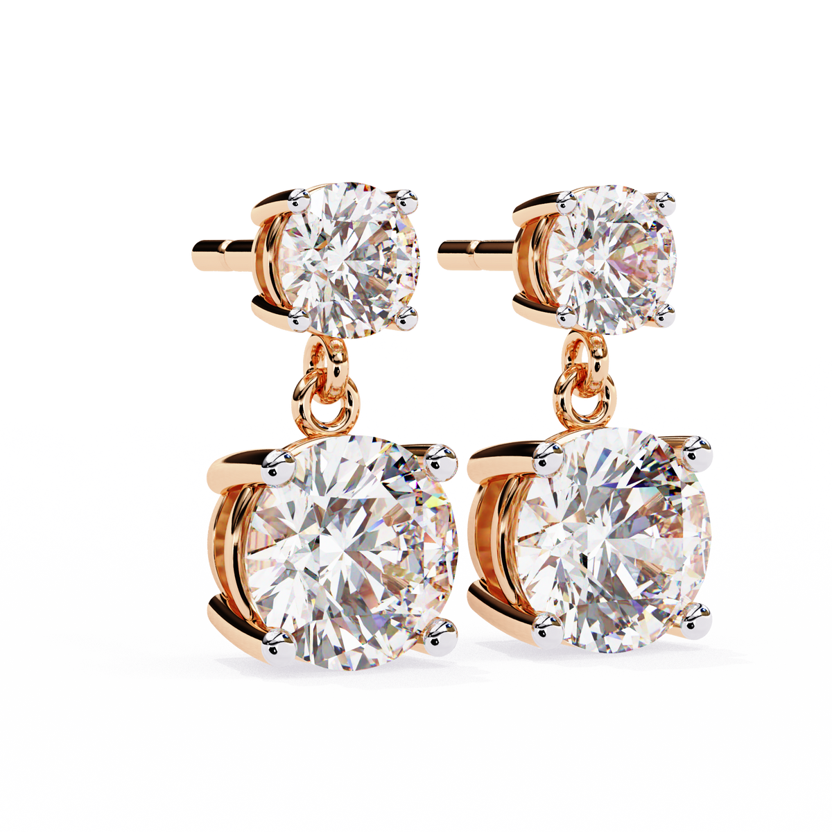 White Round 3.73ct Diamond Earring Rose Gold