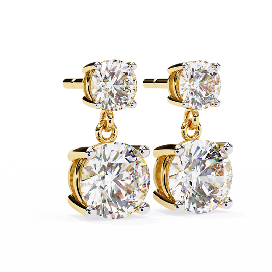 White Round 3.73ct Diamond Earring Yellow Gold