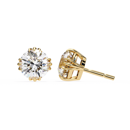 Gold Round Diamond 14k Gold Studs Yellow Gold