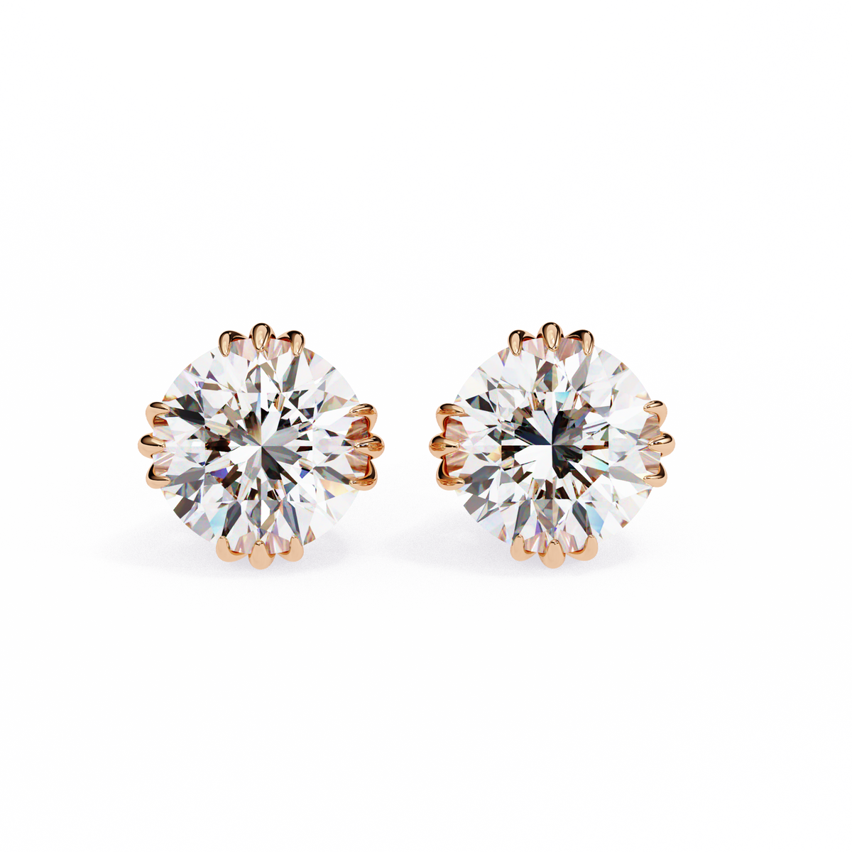 Gold Round Diamond 14k Gold Studs Rose Gold