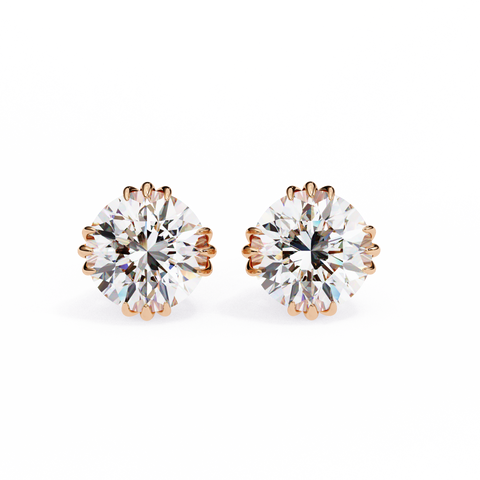 Gold Round Diamond 14k Gold Studs Rose Gold