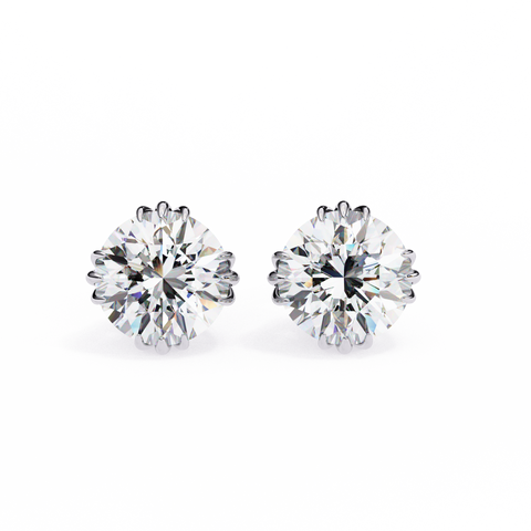 Gold Round Diamond 14k Gold Studs White Gold