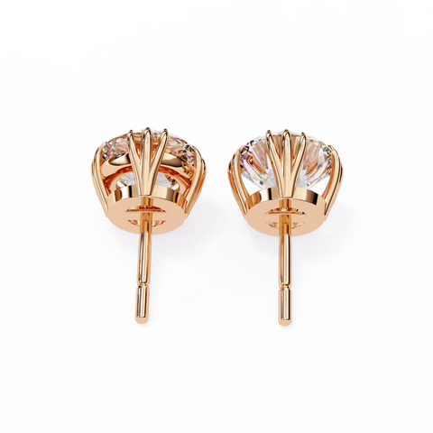 Gold Round Diamond 14k Gold Studs Rose Gold