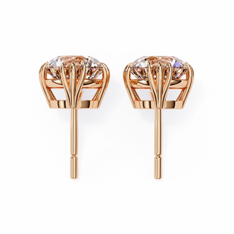 Gold Round Diamond 14k Gold Studs Rose Gold