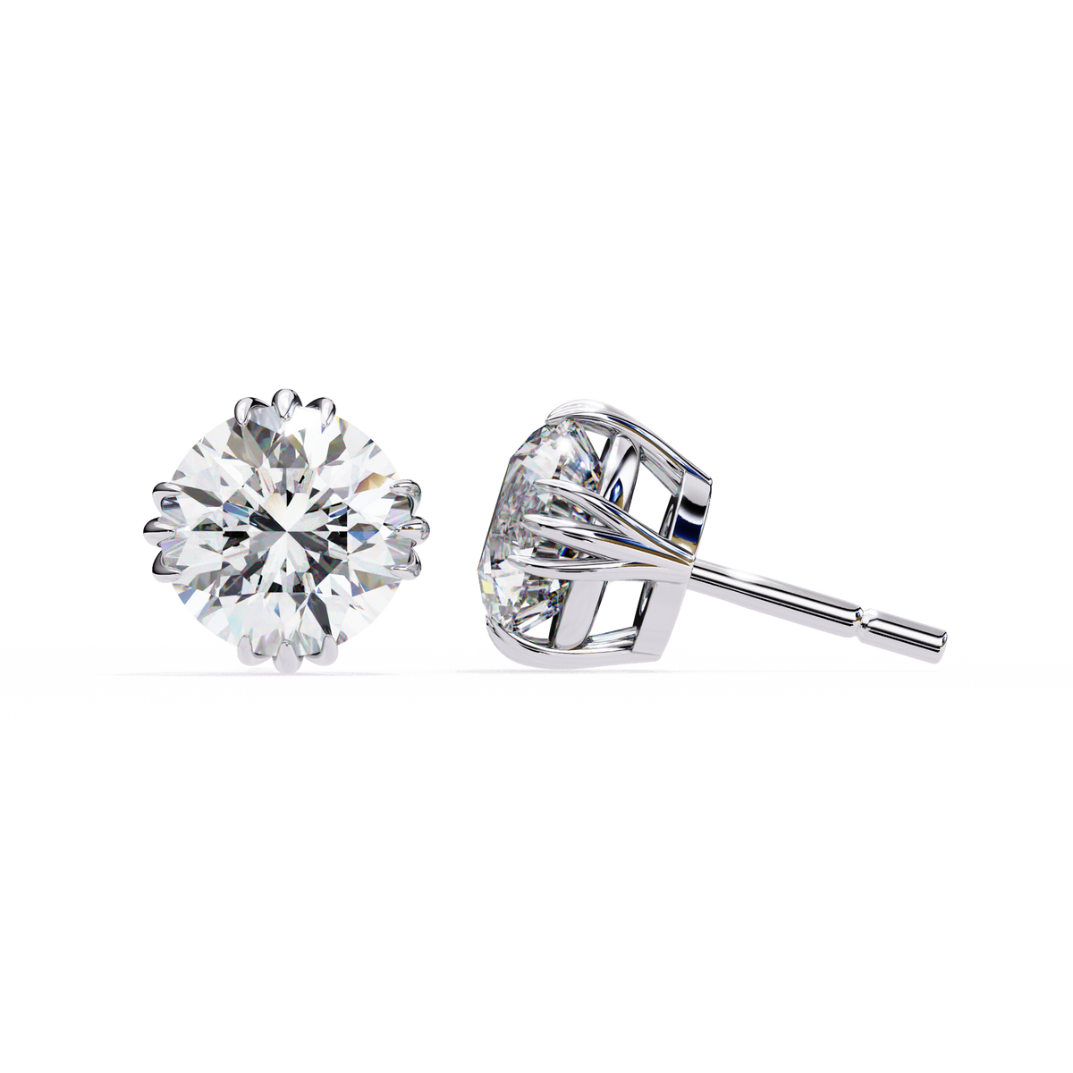 Gold Round Diamond 14k Gold Studs White Gold