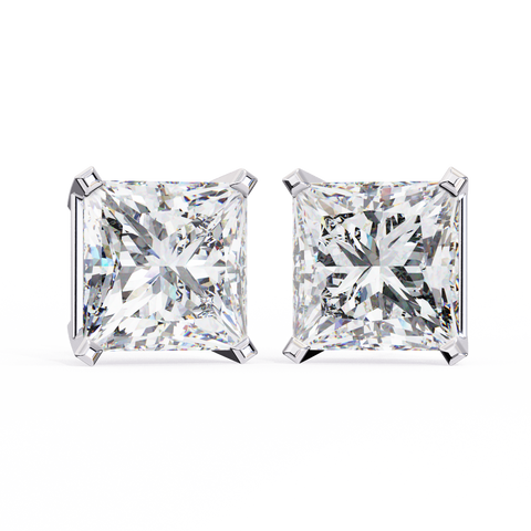 3.04Ct PRINCESS Diamond Gold Earrings White Gold
