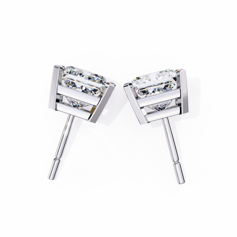 3.04Ct PRINCESS Diamond Gold Earrings White Gold
