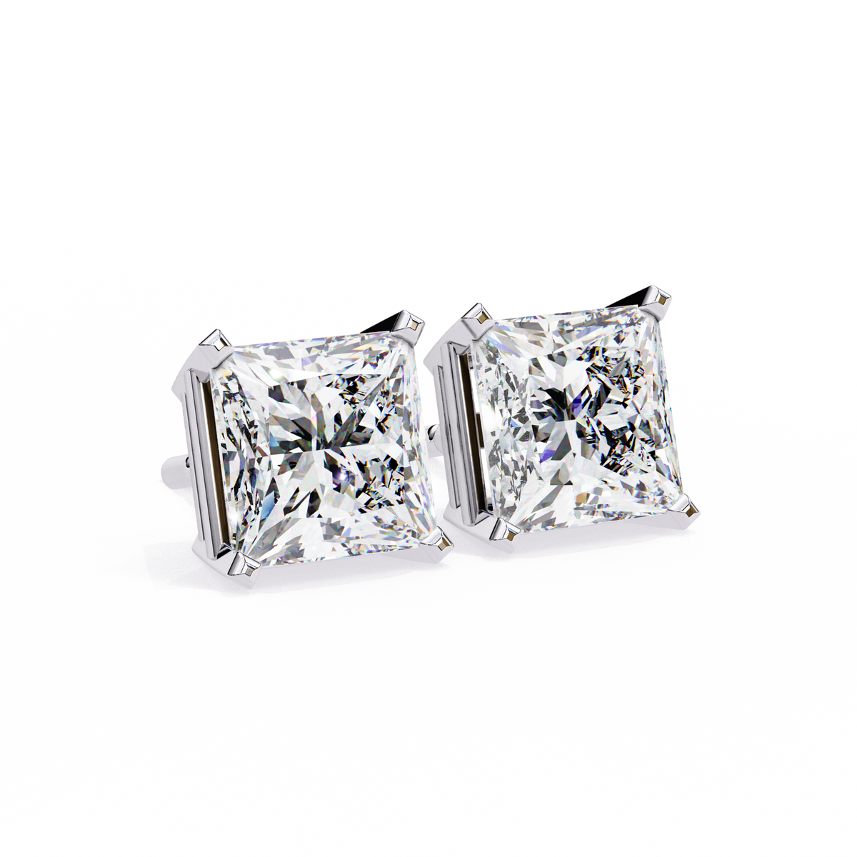 3.04Ct PRINCESS Diamond Gold Earrings White Gold
