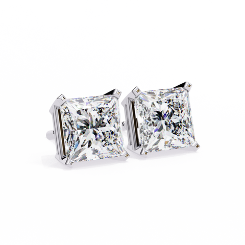 3.04Ct PRINCESS Diamond Gold Earrings White Gold