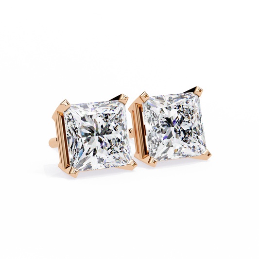 3.04Ct PRINCESS Diamond Gold Earrings Rose Gold