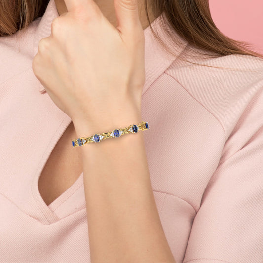 Yellow Gold Lab Created Sapphire Diamond Bracelet White Gold
