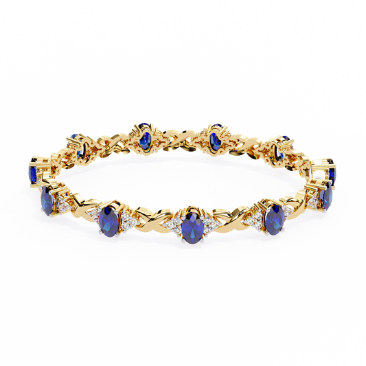 Yellow Gold Lab Created Sapphire Diamond Bracelet Yellow Gold