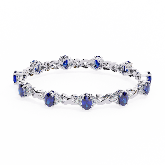 Yellow Gold Lab Created Sapphire Diamond Bracelet White Gold