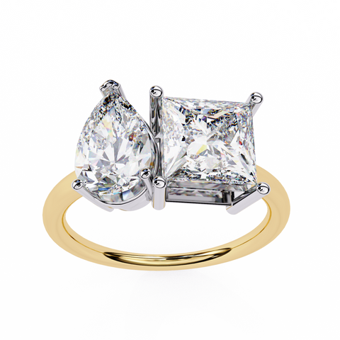 Pear and Princess Diamond 4.30ct 14K Gold Ring Yellow Gold